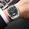 HELEI H9026A-G Men Waterproof Quartz Watch Stainless Steel Calendar Automatic Display Watch(Black)