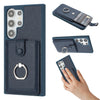 For Samsung Galaxy S25 Ultra 5G Litchi Texture Drawing Card Bag Ring Holder Phone Case(Blue)