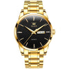 OLEVS 6898 Men Waterproof Luminous Steel Watch Band Quartz Watch(Gold Black)