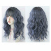 Women's Wool Long Hair With Bangs Natural Fluffy Wig, Color:Haze Blue (Black On Top) 54CM