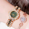 Gedi 52004 Ladies Quartz Diamond Bracelet Watch(Golden Shell Green Plate)