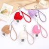 Imitation Wool Plush Heart Keychain Mobile Phone Wrist Lanyard(Pink)