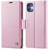 For iPhone 11 AutSpace A11 Side Buckle MagSafe Magnetic RFID Phone Leather Case(Rose Gold)