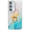 For Samsung Galaxy S24 FE 5G Electroplated Marble Texture Ring Holder Phone Case(Yellow Green S13)