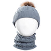 Knitted Warm Round Machine Cap Protects Ear Bonnet Baby  Winter Hats Caps + Scarf Suits(Grey)