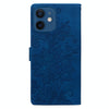 For iPhone 12 mini / 13 mini Lace Floral Embossed Magnetic Buckle Leather Phone Case(Blue)