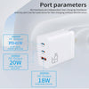 GAN 65W PD45W Dual Type-C / QC3.0 USB  Multi Compatible Charger + 2m USB-C to USB-C Data Cable AU + US Plug White