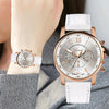 Three-eye Six-needle Imitation Belt Quartz Watch for Women / Men(White)