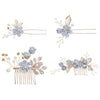 Fashion Flower Hair Combs Headdress Prom Bridal Wedding Hair Accessories Gold Leaves Hair Jewelry Hair Pins(Blue sets)