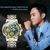 OLEVS 9947 Men Multifunctional Hollow Waterproof Quartz Watch(Blue + Gold)