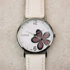YAZOLE Ladies OL Style Four-leaf Clover Pattern Quartz Watch(338 white plate purple flower leucorrhea)