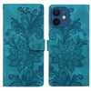 For iPhone 12 Lace Floral Embossed Magnetic Buckle Leather Phone Case(Green)