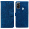 For Samsung Galaxy A33 5G Lace Floral Embossed Magnetic Buckle PU Phone Case With Wrist Strap(Blue)