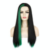 Fashion Medium Haircut Side Bangs Highlight Color Long Straight Wig(Black Ink Green)