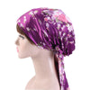 TJM-226 Ladies Satin Print Ribbon Bow Turban Hat Night Cap Silk Chemotherapy Hat Long Tail Braid Hat(Purple)