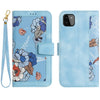 For Samsung Galaxy A22 5G Floral Pattern Leather Phone Case with Lanyard(Light Blue)