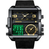 BINBOND B3332 Square Multifunctional Sports Quartz Waterproof Watch(Black Leather-Black-Black-Gold)