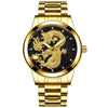 FNGEEN S666 Waterproof Luminous Watch Quartz Ultra-Thin Dragon Or Phoenix Pattern Couple Watch(Full Gold Black Surface)
