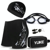 YUKE Men Swimming Set Includes Swim Trunks Glasses Cap Carry Bag, Size: XXXXXL(Silver Flame)