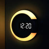 LED Mirror Hollow Wall Clock 7-color Switch Electronic Digital Display Wall Clock(White)