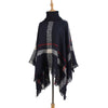 Women Mid-Length Turtleneck Sweater Fringed Cloak Shawl, Size: Free Size(Navy Blue)