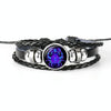 12 Constellation Black Braided Leather Glass Dome Punk Men Bracelet(Cancer)