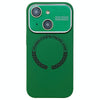 For iPhone 15 Large Window Acrylic Glass Lens MagSafe Silicone Phone Case(Dark Green)