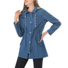 Casual  Women Waterproof Waist Hooded Long Coat, Size:XL (Sky Blue)