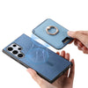 For Samsung Galaxy S25 Ultra 5G Retro Cross Leather Ring Vertical Insert Card Bag MagSafe Phone Case(Blue)