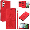 For Samsung Galaxy A26 5G Tulips Embossed Leather Phone Case with Lanyard(Red)