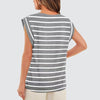 Women Stripe Style Summer Loose Top Basic T-Shirt Round Neck Casual Tank, Size: XXL(Gray)