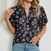 Women V-neck Loose Short-sleeved Printed T-shirt Top, Size: S(Cherry Blossom)