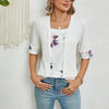 Spring Summer Printed Fake Two-Piece Square Neck Mid-Sleeve Top T-Shirt, Size: XL(White)