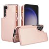 For Samsung Galaxy S23+ 5G Double Flap Zipper RFID Leather Phone Case with Short Lanyard(Rose Gold)