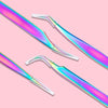 Nail Art Eyelash Tweezers Stainless Steel Colorful High Precision Grafting Eyelash Curler, Specification: 3 PCS Mirror Light Peacock Clip