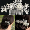 Wedding Hair Clips Romantic Crystal Pearl Flower Hairpin Rhinestone Tiara Bridal Crown Hair Pins Bride Hair Comb(White)