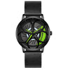 SANDA 1070 3D Oval Hollow Out Wheel Non-rotatable Dial Quartz Watch for Men, Style:Mesh Belt(Black Green)