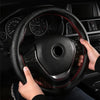 38cm Four-Season Embossed Hand-Sewn Cowhide Steering Wheel Cover(Black+Red Line)