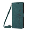 For Samsung Galaxy A36 5G Skin Feel Heart Embossed Leather Phone Case with Long Lanyard(Green)