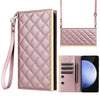 For Samsung Galaxy S24 FE 5G Crossbody Rhombic Sucker Leather Phone Case(Rose Gold)
