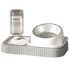 Cat Food & Water Bowl Set - Grey & White - Self-Filling - Raised