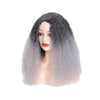 Matte Realistic Corn Perm Long Curly Hair Woolen Volume Wig Headgear(Black Gradient Milky Gray)