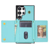 For Samsung Galaxy S22 Ultra 5G Three Fold Card Bag Phone Case with Long Lanyard(Mint)