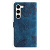 For Samsung Galaxy S25 5G Skin-feel Embossed Butterfly Leather Phone Case(Blue)