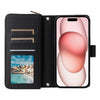 For iPhone 15 Nine-card Slots Zipper Wallet Bag Leather Phone Case(Black)