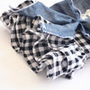 Small Dog Denim Bow Skirt, Plaid Knit Trim, Size L