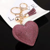 Heart Keychain Leather Tassel Gold Key Holder Metal Crystal Key Chain Keyring Charm Bag Auto Pendant Gift(purple)