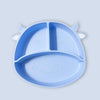 M010094 Children Silicone Dinner Plate Gridded Anti-Fall Eating Bowl Baby Cartoon Complementary Food Non-Slip Suction Cup Bowl(Cow-Blue)