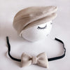 Newborn Baby Photography Props Photo Shoot Outfits Infant Cap Cabbie Hat with Bowtie Set Beige