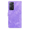 For Redmi Note 11 Pro 5G Lace Floral Embossed Magnetic Buckle PU Phone Case With Wrist Strap(Purple)
